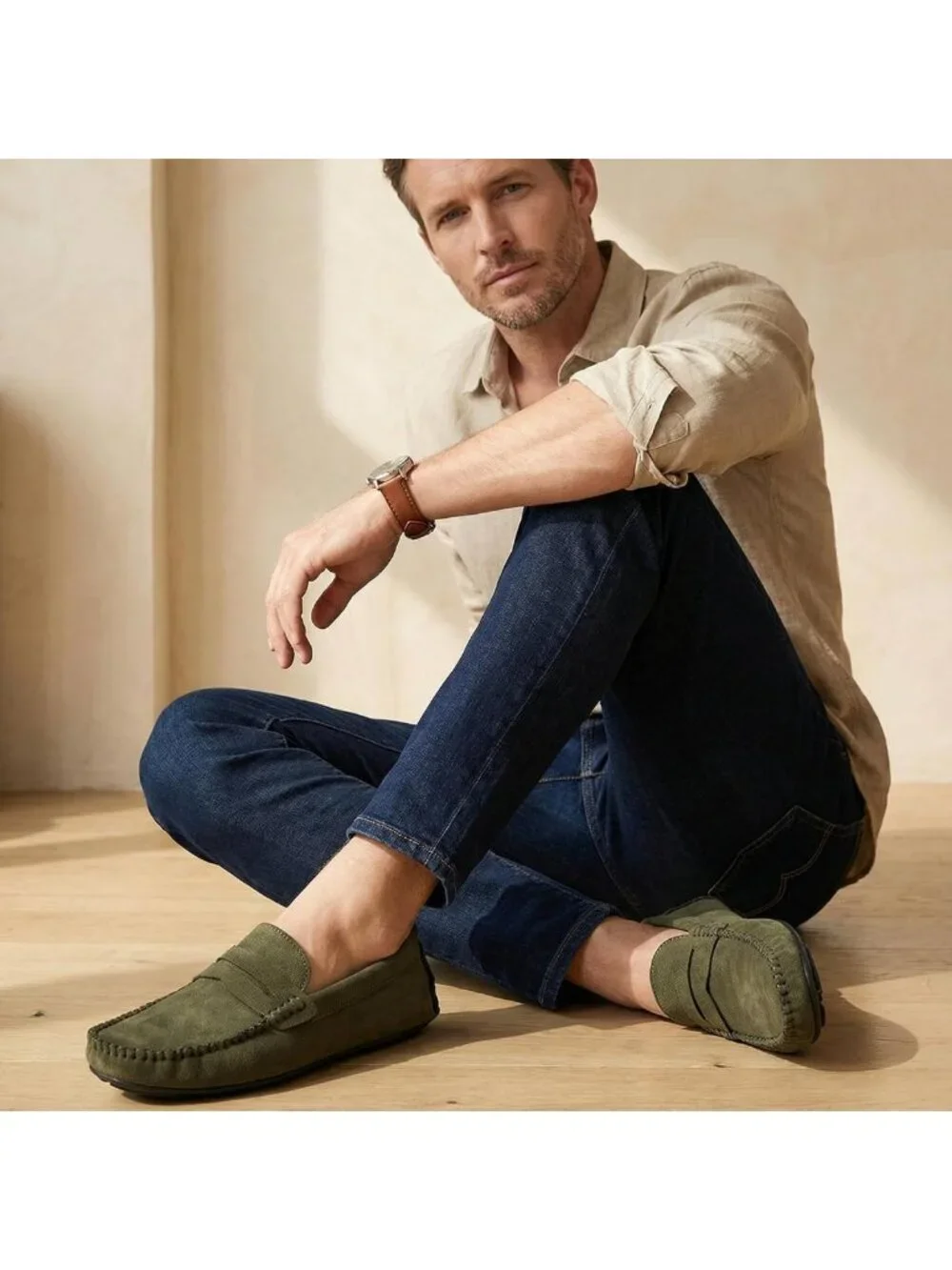 Stylish Men's Suede Slip-On Loafers, Casual Moccasins, Hand-Stitched Boat Shoes